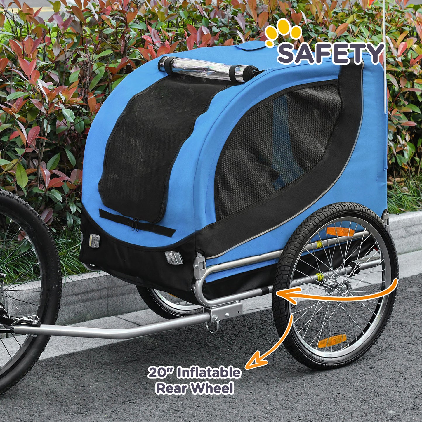 PawHut Steel Dog Bike Trailer Pet Cart Carrier for Bicycle Kit Weather Resistant w/ Hitch Coupler Travel Black and Blue