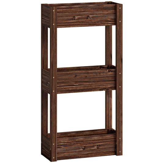 Outsunny 3-Tier Wooden Raised Planter, Raised Garden Bed on Legs with Drainage Holes and Bed Liner, Elevated Garden Planter