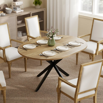 HOMCOM Extendable Dining Table for 4-6, Industrial Kitchen Dinner Table with Butterfly Leaf and X-Shape Base, Natural Wood