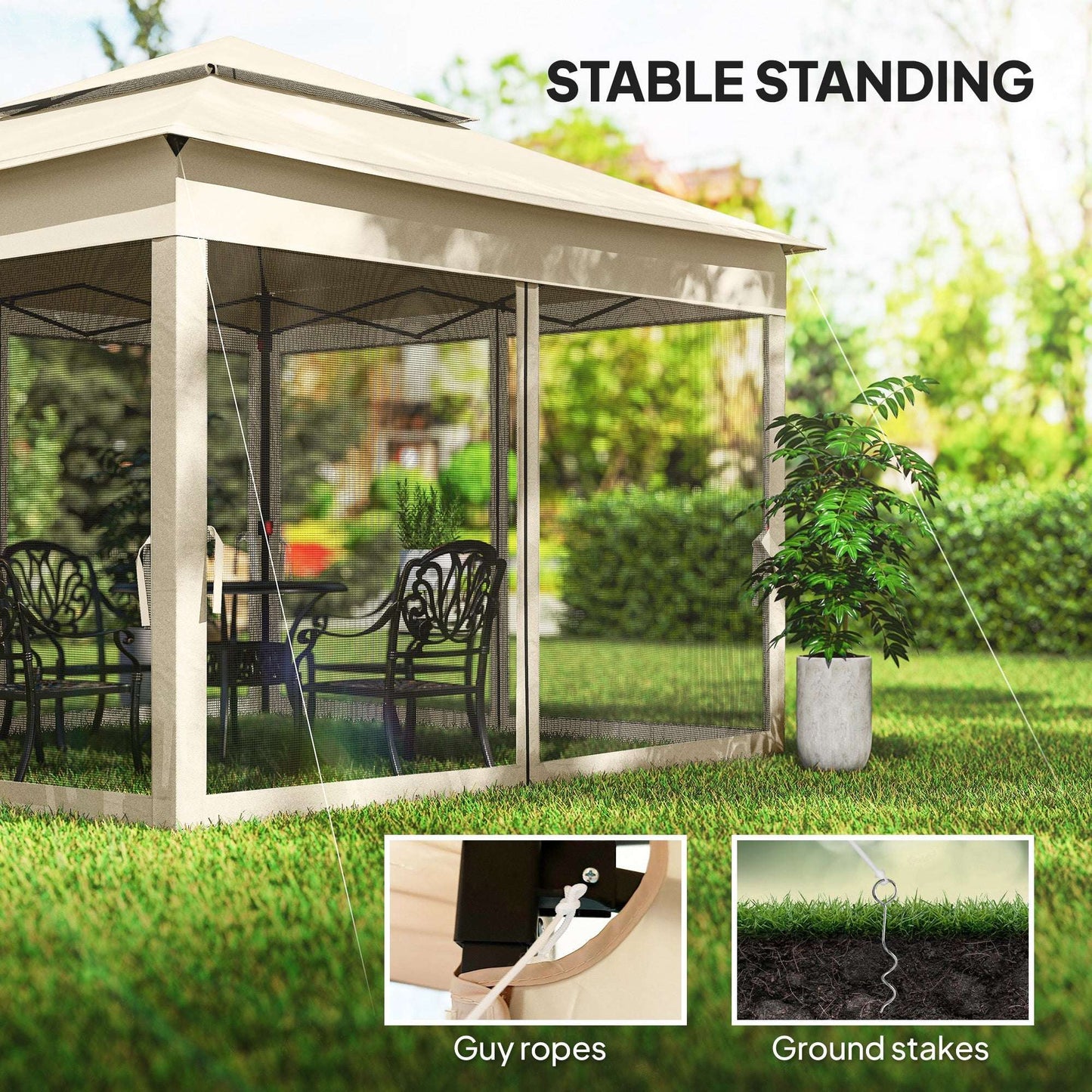 Outsunny 3 x 3(m) Pop Up Gazebo, Double-roof Garden Tent with Netting and Carry Bag, Party Event Shelter for Outdoor Patio, Cream White