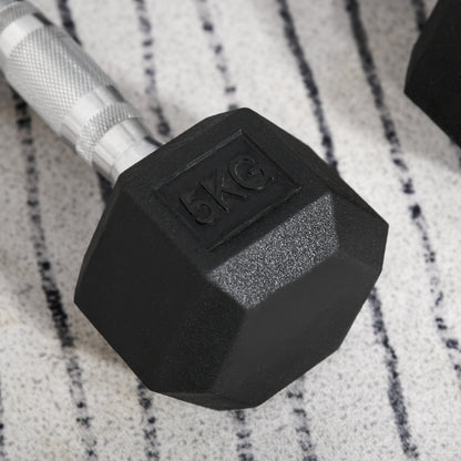 HOMCOM 2x5kg Rubber Dumbbell Sports Hex Weights Sets Gym Fitness Lifting Home-Dumbbells-ChewyGames-ChewyGames