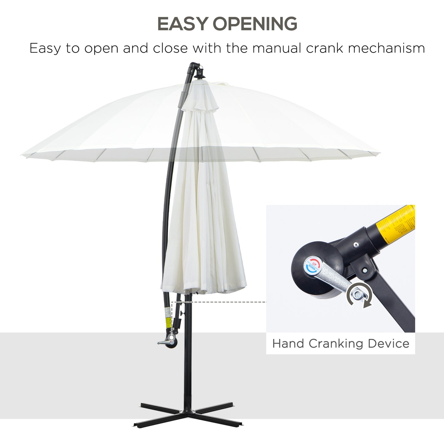 Outsunny 3(m) Cantilever Umbrella 18 Ribs & Vents Adjustable Angle for Patio Cream White