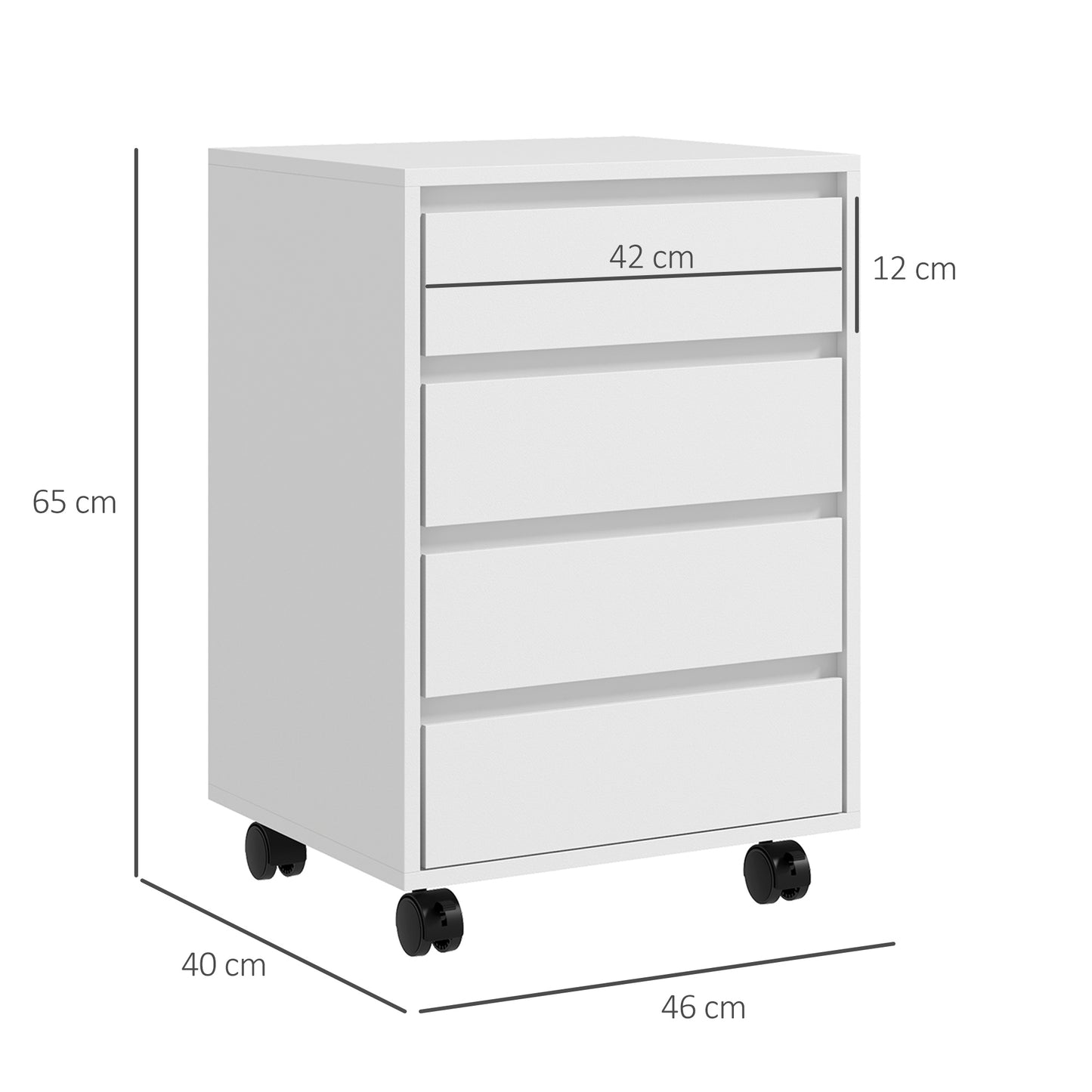 HOMCOM Four-Drawer Office Filing Cabinet, with Wheels - White