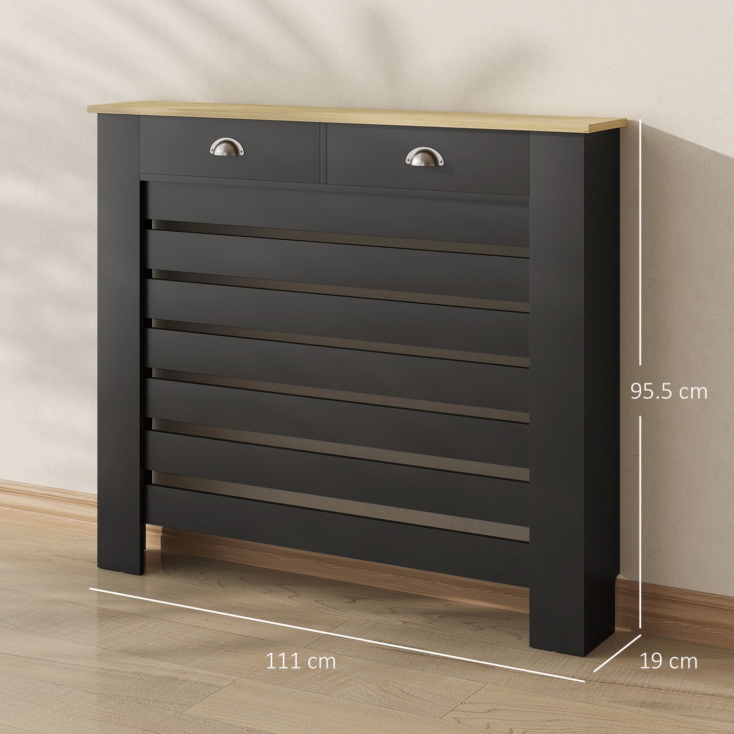 HOMCOM 95.5H x 111Wcm Radiator Cover, with Drawer - Black