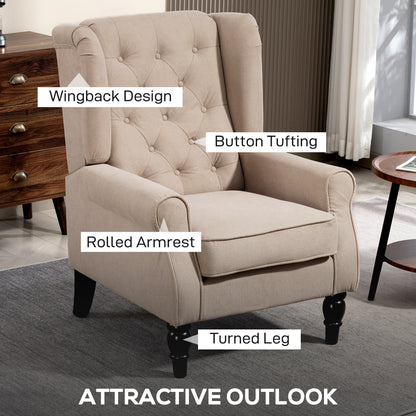 HOMCOM Wingback Accent Chair, Retro Upholstered Button Tufted Occasional Chair for Living Room and Bedroom, Beige