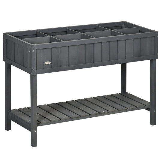 Outsunny Fir Wood Raised Rectangular 8 Compartment Plant Stand Dark Grey