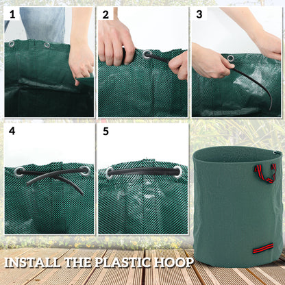 Outsunny Garden Waste Bags, 272L x 3 Heavy Duty Garden Bags, Foldable and Reusable Waste Sacks with Handles for Loading Leaf, Trash, Debris, Green