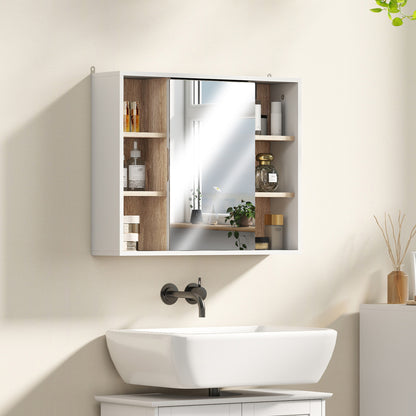 HOMCOM Bathroom Mirror Cabinet, Wall Mounted Storage Cabinet with Open Cupboard and Adjustable Shelf, White
