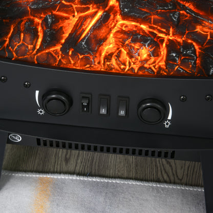 HOMCOM 900W/1800W Freestanding Electric Fireplace Room Heater w/ Adjustable Artificial Flame 3-Sided Tempered Glass Panels Safe Home Warmth Retro Faux Fire
