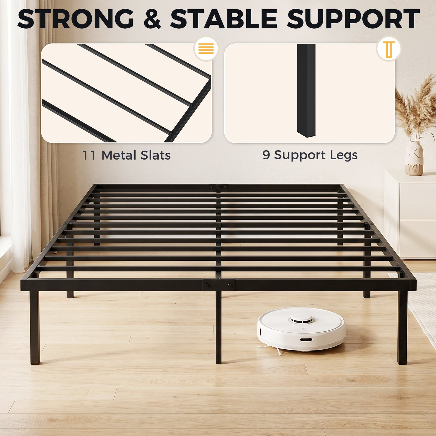 HOMCOM 5ft King Bed Frame with Underbed Storage, Metal Platform Bed Frame with Steel Slat Support, No Box Spring Needed