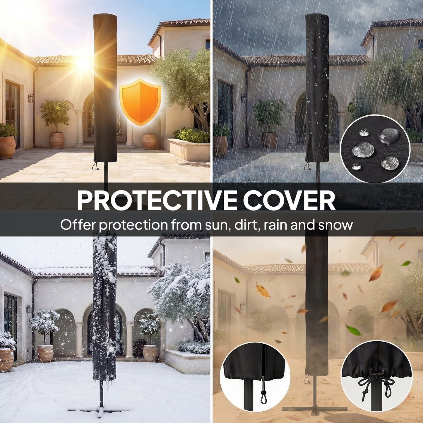 Outsunny 3 x 2 m Garden Parasol Umbrella with LED Solar Light, Parasol Cover, Outdoor Market Patio Umbrella, Navy Blue