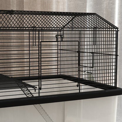 PawHut Two-Tier Gerbil Cage, Hamster Cage for Dwarf Hamster w/ Wheels, Deep Bottom, Food Dish, Water Bottle
