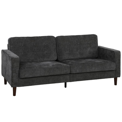 HOMCOM 3 Seater Sofa Button Tufted Upholstered Velvet Couch with Wood Legs for Living Room, Dark Grey