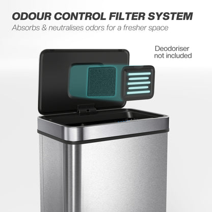 HOMCOM 60 L Sensor Can,  Sensor Bin with Soft-Close Lid, Fingerprint-Proof Stainless Steel, Silver Tone