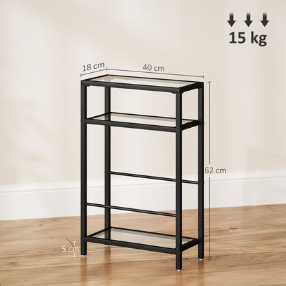 HOMCOM 3-Tier Side Table, Narrow End Table with Storage Shelf and Tempered Glass Tabletop for Small Spaces, Black-End Tables-ChewyGames-ChewyGames