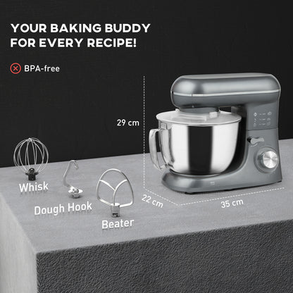 HOMCOM 1300W Kitchen Stand Mixer, with Accessories - Silver