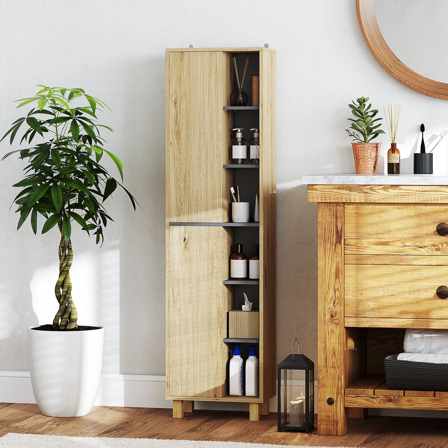 HOMCOM Multi-Storage Slim Bathroom Cabinet - Wood-Effect--ChewyGames-ChewyGames