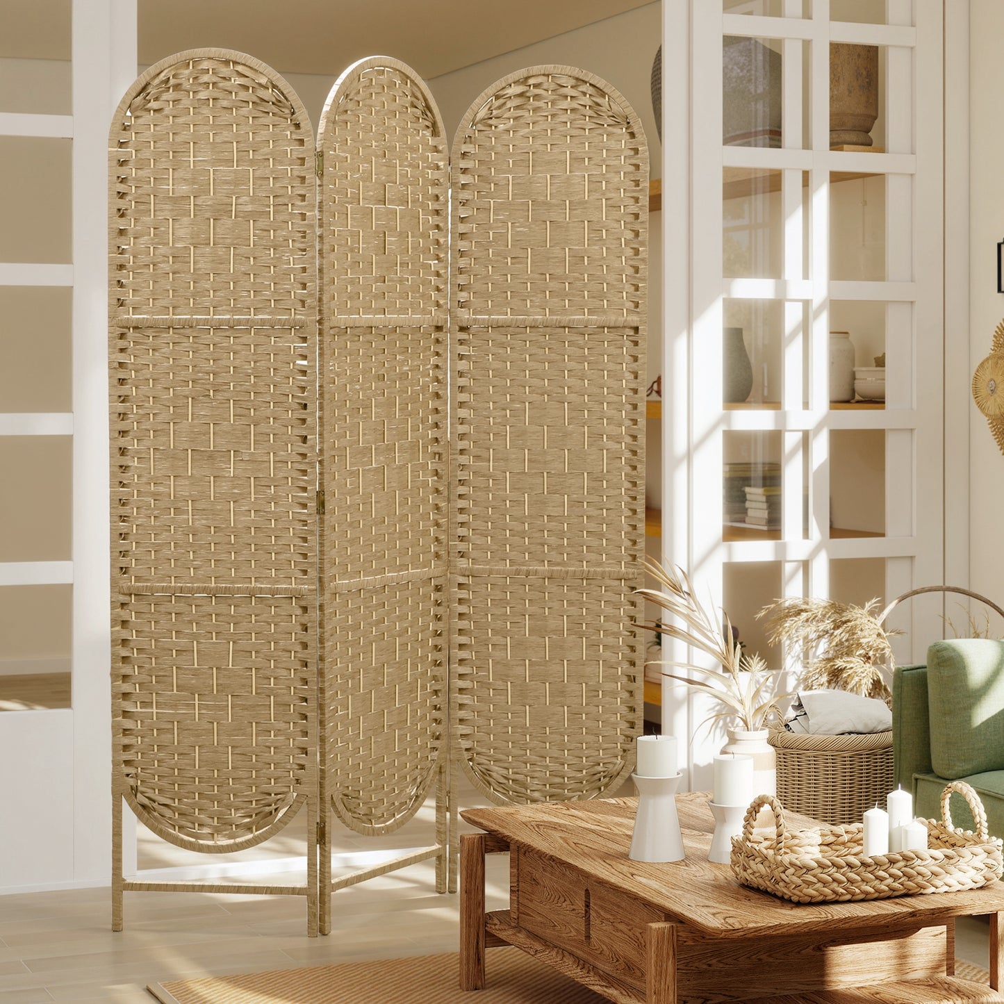 HOMCOM Freestanding Privacy Screen, 3 Panel Folding Room Divider for Living Room, Bedroom and Office, Natural Wood Finish