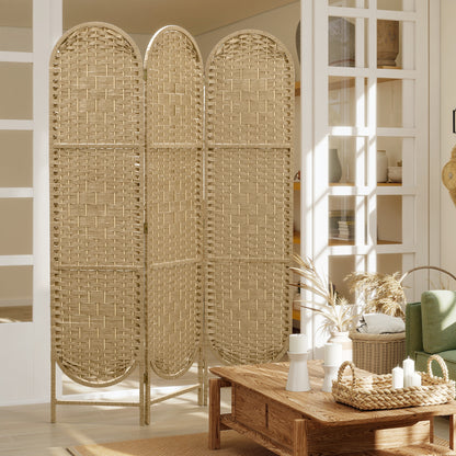 HOMCOM Freestanding Privacy Screen, 3 Panel Folding Room Divider for Living Room, Bedroom and Office, Natural Wood Finish