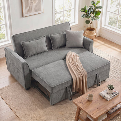 HOMCOM 2 Seater Sofa Bed, 4-in-1 L-Shaped Convertible Pull-Out Sleeper Sofa with Adjustable Backrest and Side Pockets, Grey
