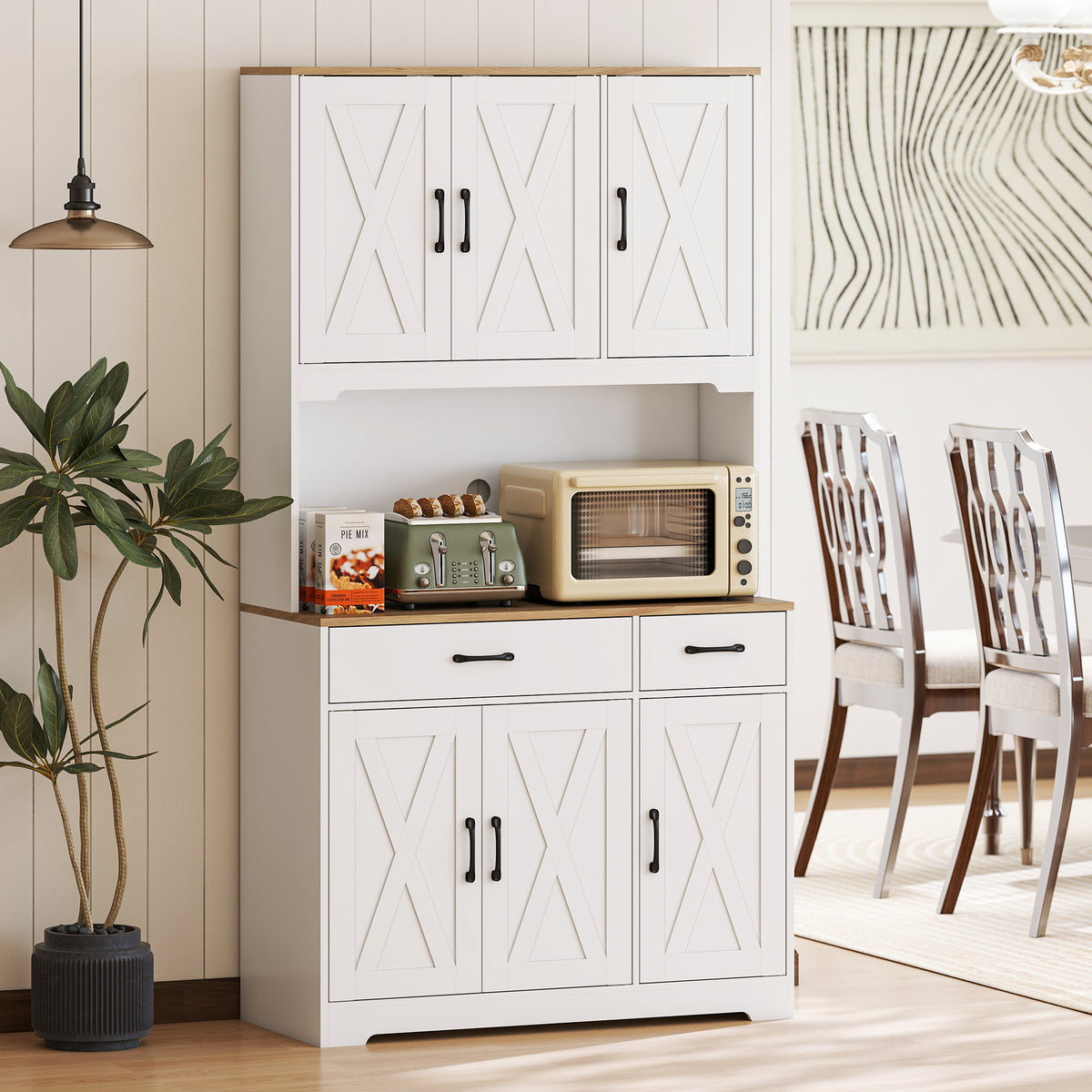 HOMCOM 175 cm Tall Kitchen Pantry Cabinet with Microwave Stand, Freestanding Pantry Cupboard, White