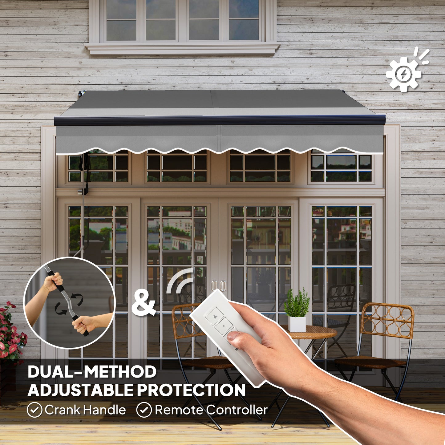 Outsunny 2.5 x 2m Electric Awning with Remote Controller, Aluminium Frame Retractable Awning, Dark Grey