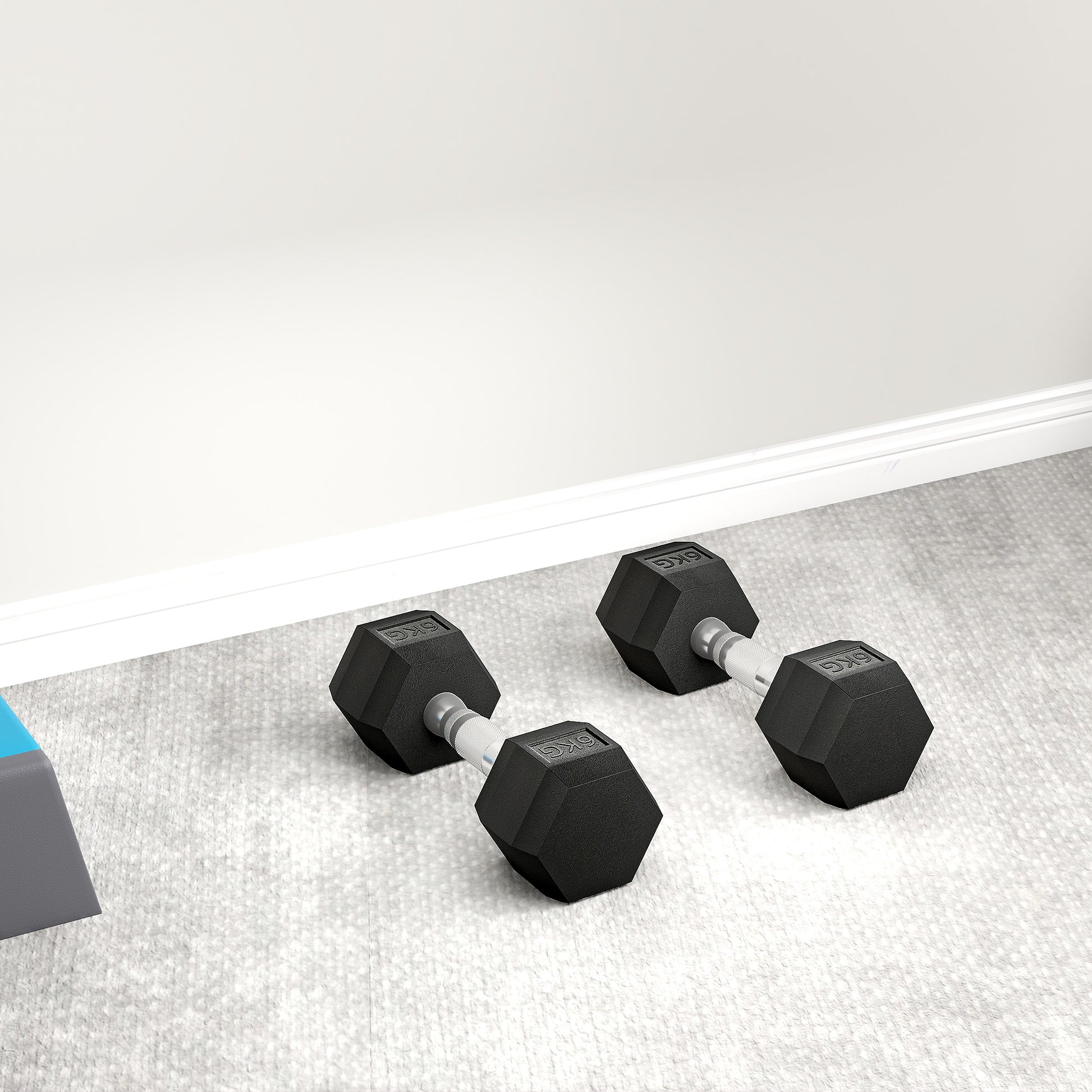 HOMCOM 2x6kg Hex Dumbbells Set Rubber Dumbbells Weight Lifting Equipment Fitness Home Gym--ChewyGames-ChewyGames