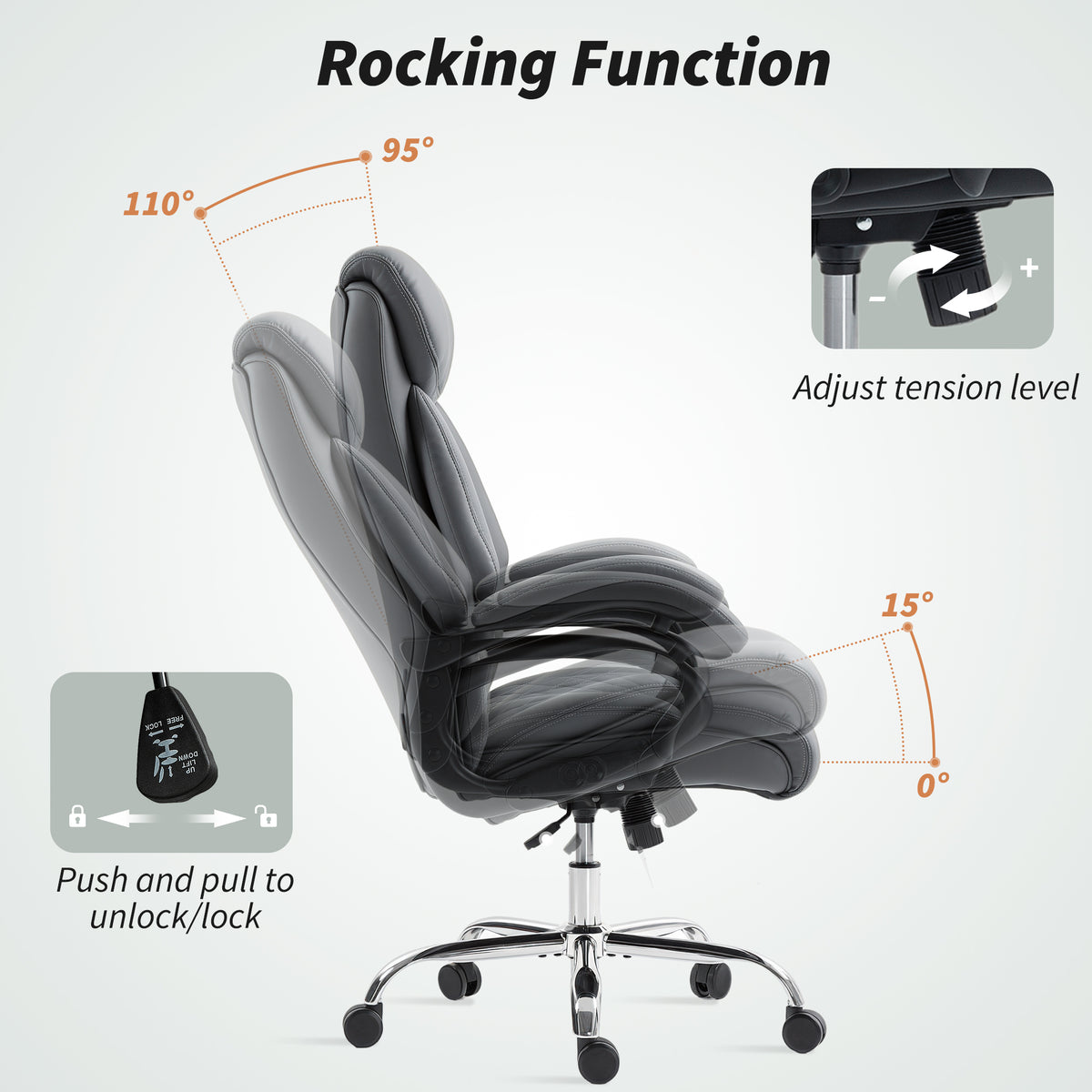 HOMCOM Super Padded Faux Leather Office Chair - Charcoal Grey