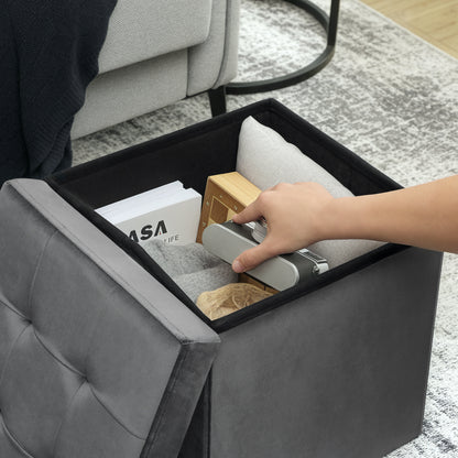 HOMCOM Foldable Velvet-Feel Storage Ottoman - Grey--ChewyGames-ChewyGames