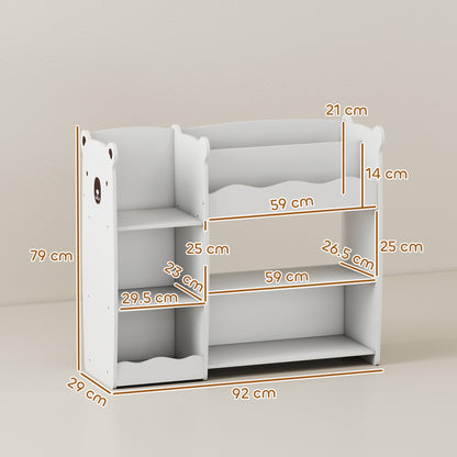 AIYAPLAY Kids Toy Storage Unit, Bear Design Kids Bookshelf and Toy Organiser, for Bedroom, Nursery, Playroom, White