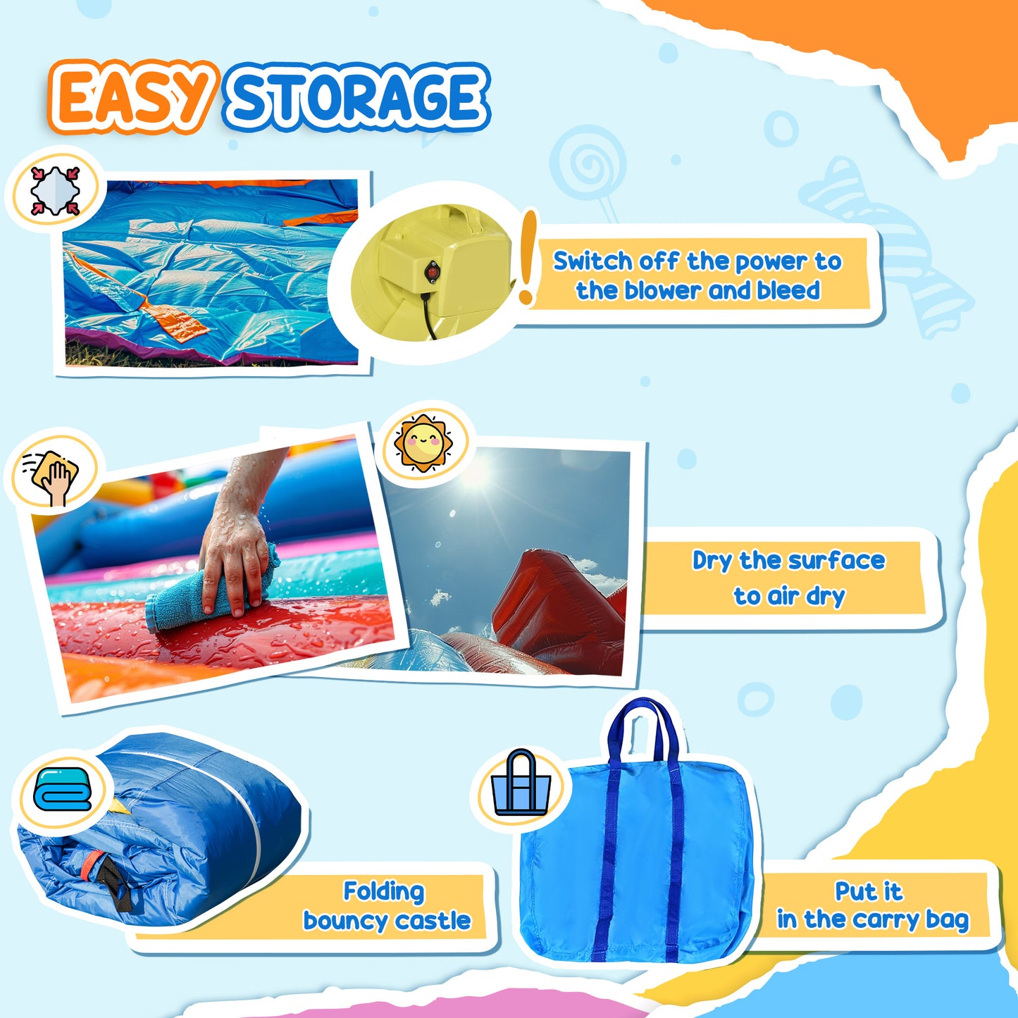 HOMCOM Nylon Inflatable Bouncy Castle, Fire and Water Resistant, Puncture-proof, Multi-Colour