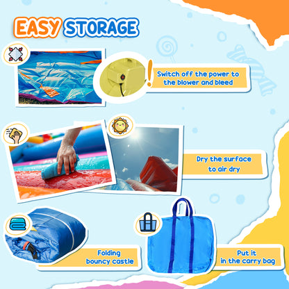 HOMCOM Nylon Inflatable Bouncy Castle, Fire and Water Resistant, Puncture-proof, Multi-Colour