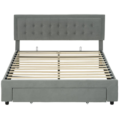 HOMCOM King Size Ottoman Bed Frame, with Front Drawer Grey
