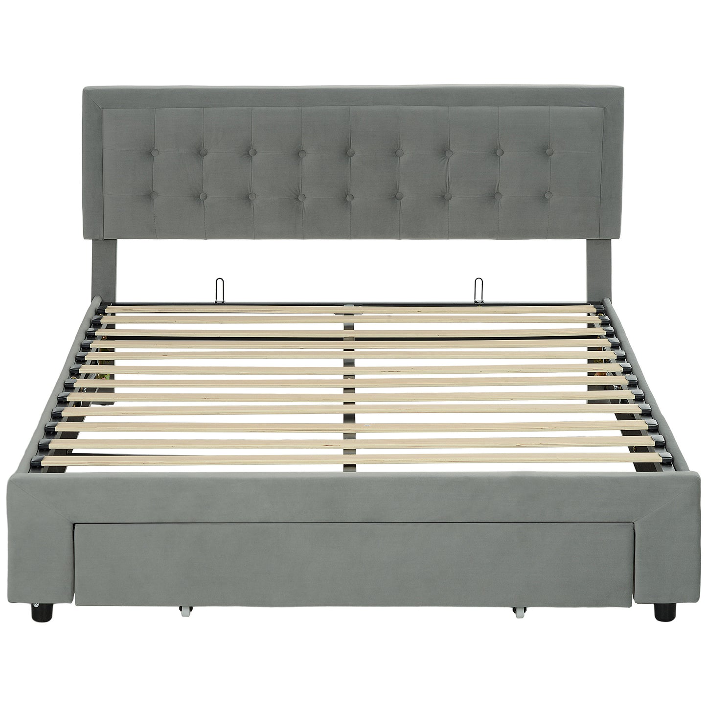HOMCOM King Size Ottoman Bed Frame, with Front Drawer - Grey-Beds & Bed Frames-ChewyGames-ChewyGames