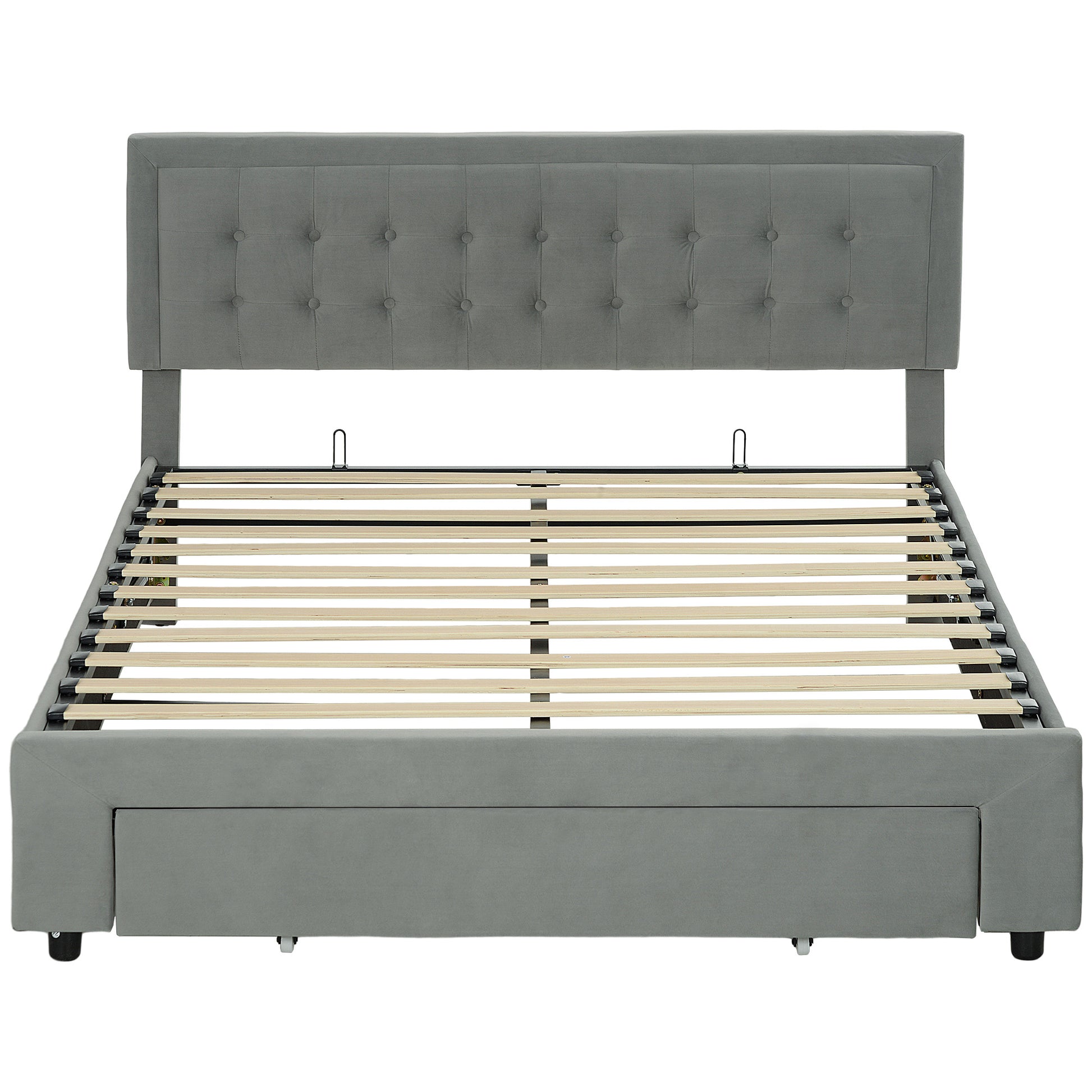 HOMCOM King Size Ottoman Bed Frame, with Front Drawer - Grey-Beds & Bed Frames-ChewyGames-ChewyGames