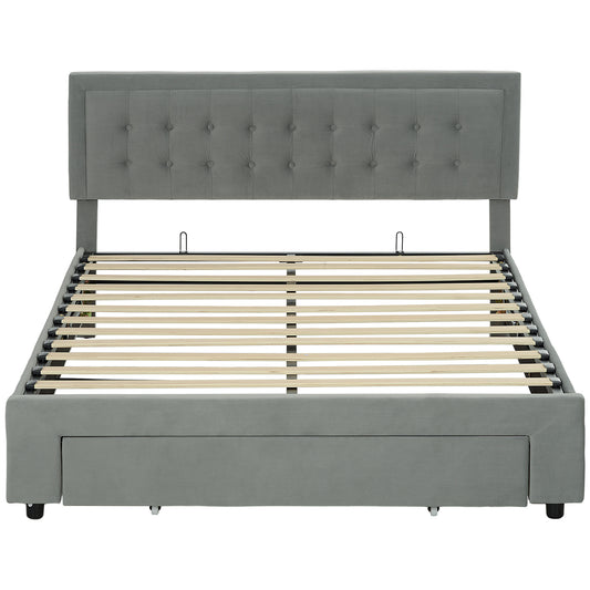 HOMCOM King Size Ottoman Bed Frame, with Front Drawer - Grey--ChewyGames-ChewyGames