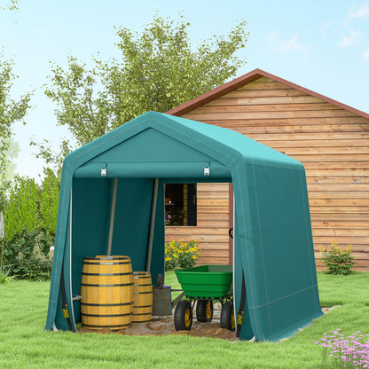 Outsunny 8 x 6.5 ft Outdoor Garden Storage Shed, Waterproof Bike Tent with Double Roll-up Zipper Door for Garden Tools, Green