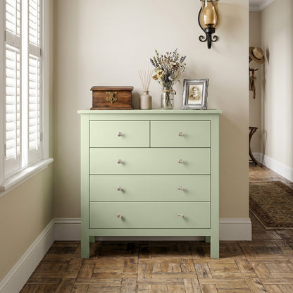 HOMCOM 5 Drawer Chest of Drawers, Modern Dresser for Bedroom, Bedside Storage Cabinet, Wide Storage Unit with Glide Runners for Living Room, Hallway, Closet, 79 x 39.5 x 80.5 cm, Sage Green