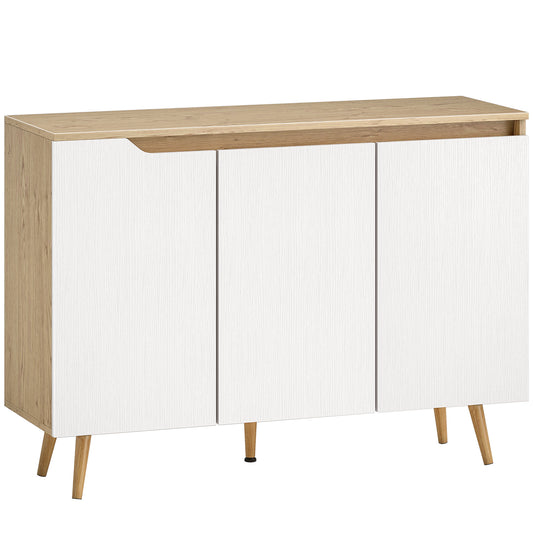HOMCOM Sideboard Storage Cabinet, Kitchen Cupboard with 3 Doors, 2 Adjustable Shelves and 5 Rubberwood Legs, White and Oak