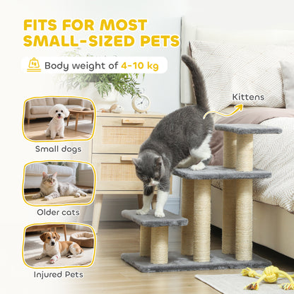 PawHut Dog Steps for Bed, 3 Step Adjustable Pet Stairs for Sofa with 6 Sisal Scratching Posts for Small Dogs & Cats, Grey