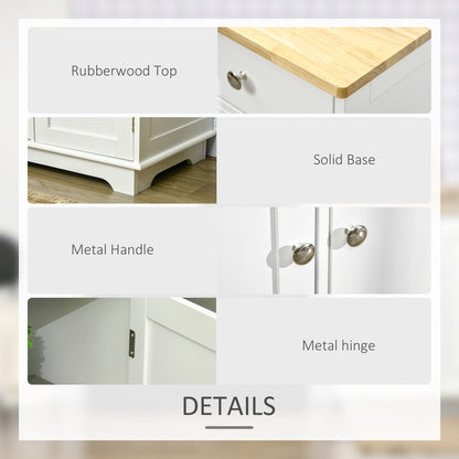 HOMCOM Sideboard with Rubber Wood Top, Modern Storage Cabinet with 3 Adjustable Shelves, White
