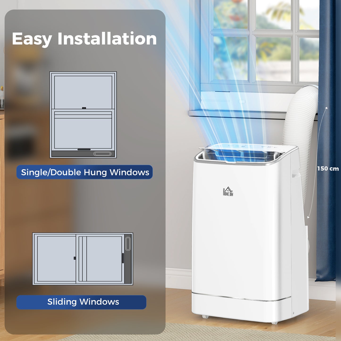 HOMCOM 14000 BTU Mobile Air Conditioner, 35m², Smart Home WiFi, with Dehumidifier, Fan, 24H Timer, Window Kit, White