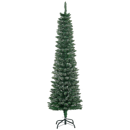 HOMCOM 5.5FT Artificial Snow Dipped Christmas Tree Xmas Pencil Tree Holiday Home Indoor Decoration with Foldable Black Stand, Green--ChewyGames-ChewyGames