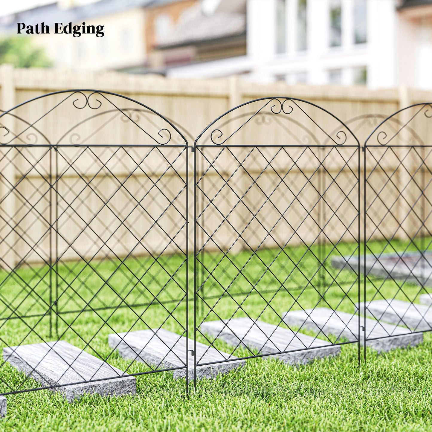 Outsunny 43in x 11.5ft Decorative Garden Fencing,  4PCs Rustproof Metal Wire Outdoor Picket Fence Panels, Black