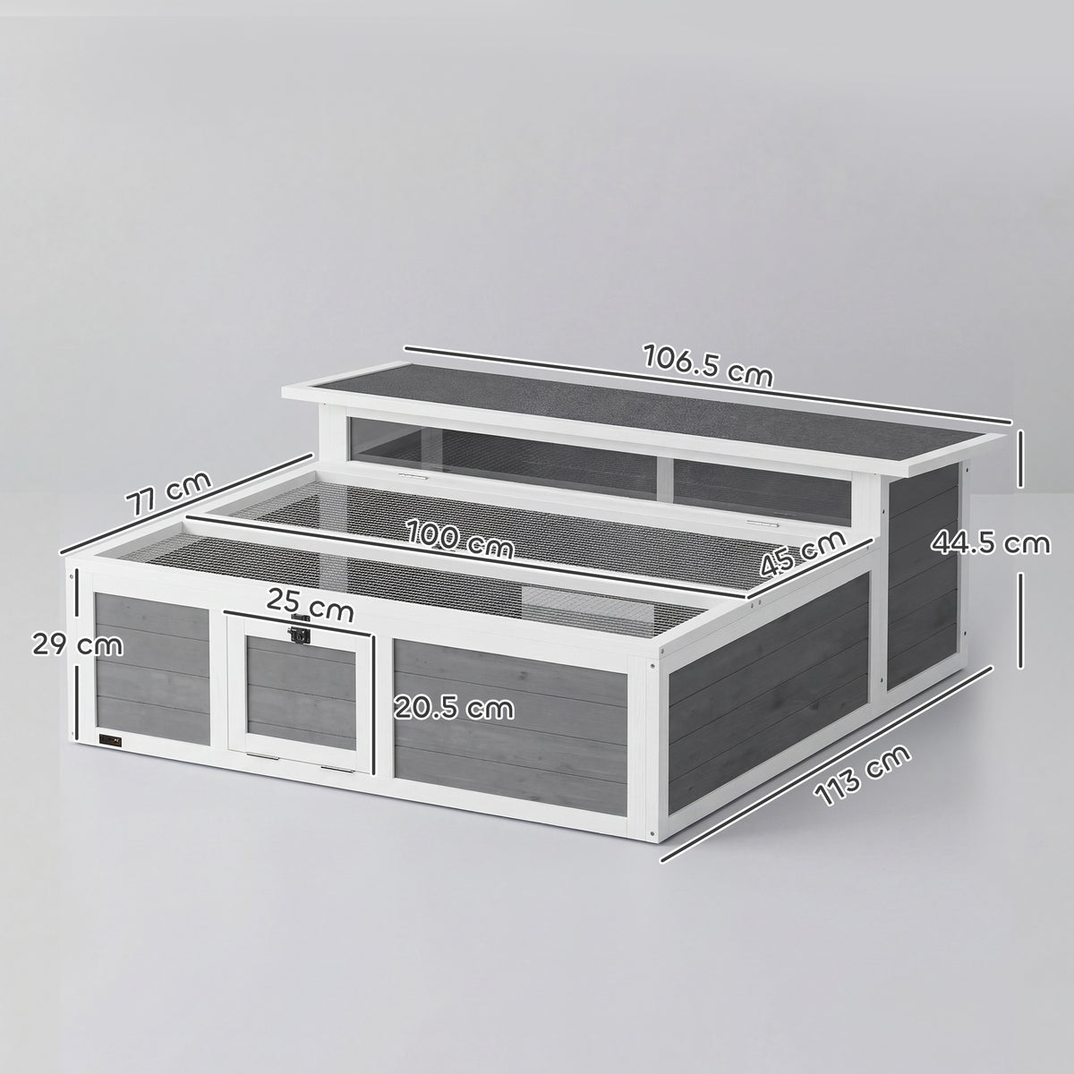 PawHut Wooden Tortoise House, Tortoise Enclosure with Clear Observation Window, Top Opening, Multiple Doors, Galvanised Mesh