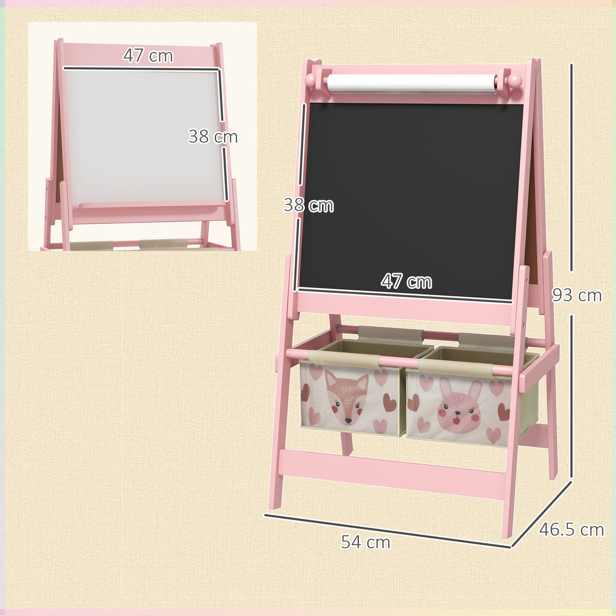 AIYAPLAY Three-In-One Kids Easel with Paper Roll, Art Easel, with Storage - Pink--ChewyGames-AIYAPLAY