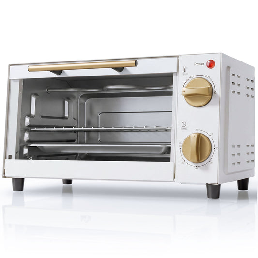 HOMCOM Mini Oven, 9L Countertop Electric Grill, Toaster Oven with Adjustable Temperature and Timer, 750W, White