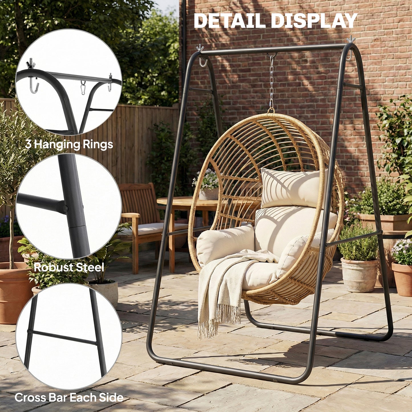 Outsunny Hammock Chair Stand Only 150KG Load Capacity for Indoor Outdoor, Black