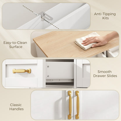 HOMCOM Sideboard Buffet Cabinet, 140 cm Kitchen Storage Cabinet with 4 Drawers, 4 Doors and 2 Adjustable Shelves, White