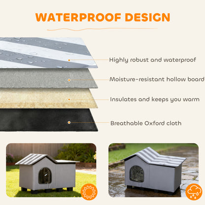PawHut Outdoor Cat House, Weather Resistant Feral Cat Cave with Elevated Base and Cushion for Winter, Grey--ChewyGames-ChewyGames